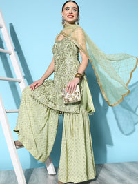 Chhabra 555 Sea Green Sequence Embellished Georgette Kurta Sharara Set with Net Embroidery Dupatta