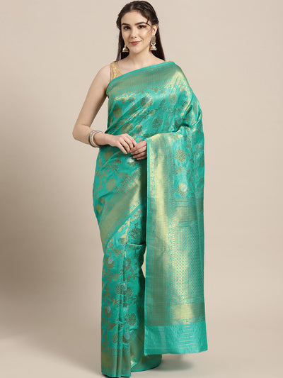 Chhabra 555 Mysore silk saree with Meenakari weaving in a floral pattern and interplay of silver and gold zari