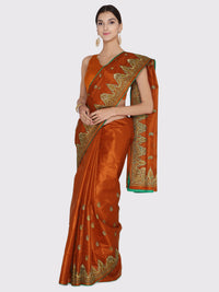 Brown Tussar Silk Saree with Resham Embroidery