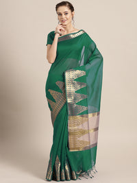 Red Banarasi Handloom Silk Saree with Gold Temple pattern and Paisley border