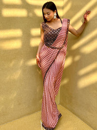 Chevron Print Saree with Mirror Embroidery Blouse and Belt