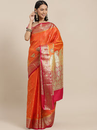 Chhabra 555 Kanjeevaram Gold Zari & Ethnic Motifs Embroidery Saree With Intricate Paisley Weaving  