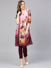 Pink Printed Straight Kurta with floral motifs