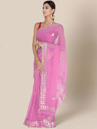 Lilac Chiffon Gota Patti Embroidered Party Wear Saree