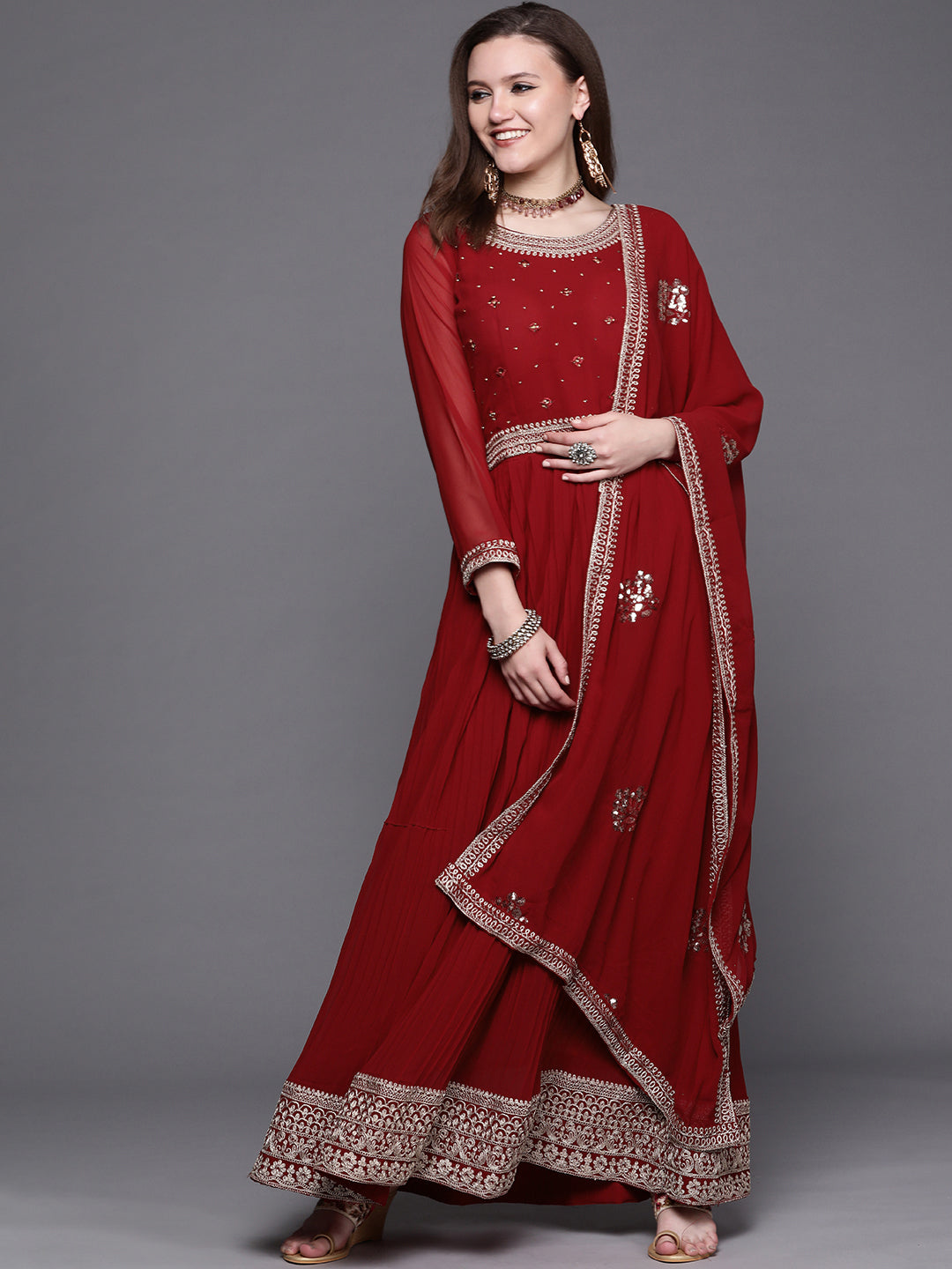 Chhabra 555 Georgette Embroidered Floor Length Pleated Anarkali Set with Sequinned Dupatta