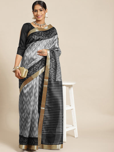 Chhabra 555 Black Geometric Printed Silk Blend Saree