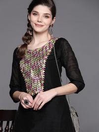 Chhabra 555 Made to Measure Black Kurta Palazzo Set With Gotta patti Embroidery Neckline & laces 