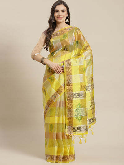 Chhabra 555 Yellow Block Print Tissue Saree with striped Zari Weaving & Mirror Embellishments

Color: Yellow

Type: Block Print Sarees

Pattern: Embellished

Pattern Type: Embellished

Ornamentation: Mirror Work

Border: Zari

Fabric: Tissue

Saree length: 5.20 mtr., Width: 1.10 mtr, Blouse length: 0.80 mtr
Dry Clean Only

The CAD image gives a detailed look of the actual blouse piece that comes with this saree. The blouse used by the model in the pictures is only for styling purpose.