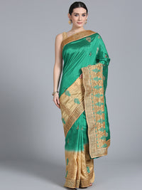 Chhabra 555 Teal to Cream Ombre Saree with Resham Zari Embroidered floral motifs