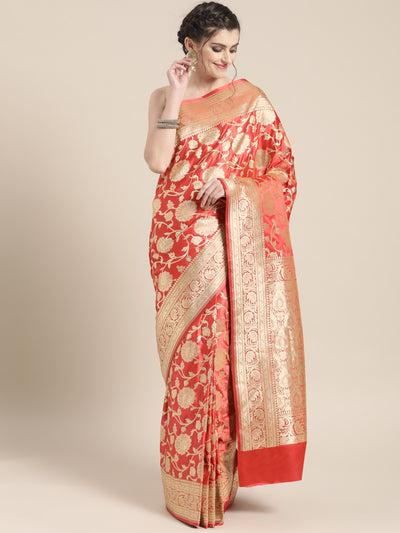 Chhabra 555 Kanjiwaram inspired silk saree with intricate zari weaving in a jaal pattern