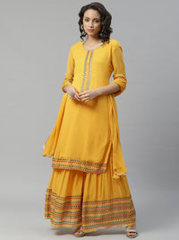 Made to Measure Georgette Yellow Gota Patti & Resham Embroidery Kurta, Sharara Set with Chiffon Dupatta