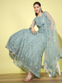 Chhabra 555 Paisley Pattern Net Lehenga Choli with Intricate Bead Embellishment & Scalloped Dupatta