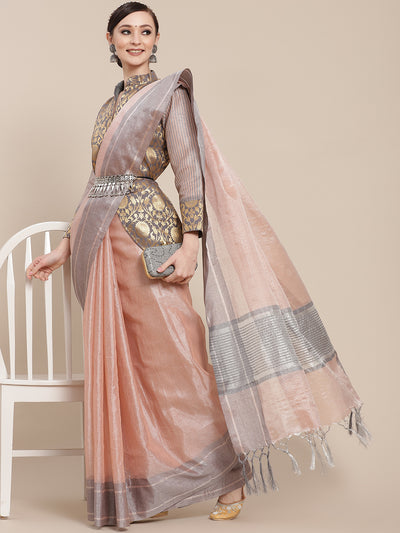 Chhabra 555 Pastel Chanderi Silk Banarasi Saree With Stylish Unstitch Grey Jacket