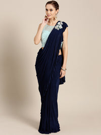 Draped Ruffled Pre-stitched Saree with Net Sequin Embellished Blouse