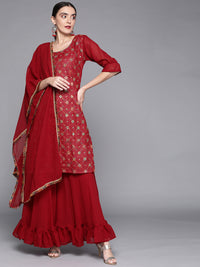 Chhabra 555 Georgettte Frilled Sharara Set Embellished With Resham Embroidery & Mirror Work, laces 