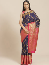 Kanjeevaram Dupion Silk Saree with Gold Zari Weaving in Contrast Paisley Pattern Border