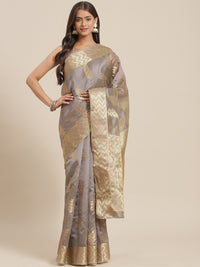 Chhabra 555 Grey Ethnic Motifs Chanderi Traditional Brocade Saree with Woven Border