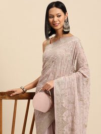 Chhabra 555 Oxidised Aari Embroidered & Crystal Embellished Bird Motif Party Wear Pastel Saree