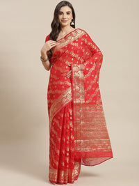 Chhabra 555 Red Jamdani Chanderi Saree with Leheriya pattern Zari Weaving & Embellished Belt

Color: Red

Type: Jamdani Sarees

Pattern: Woven Design

Pattern Type: Ethnic Motifs

Ornamentation: Zari

Border: Woven Design

Fabric: Silk Blend

Saree length: 5.50 mtr., Width: 1.10 mtr, Blouse length: 0.85 mtr
Dry Clean Only

The CAD image gives a detailed look of the actual blouse piece that comes with this saree. The blouse used by the model in the pictures is only for styling purpose.