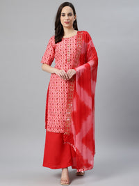 Ikat Inspired Cotton Unstitched Suit with Chiffon Gotta Patti Embroidered Dupatta