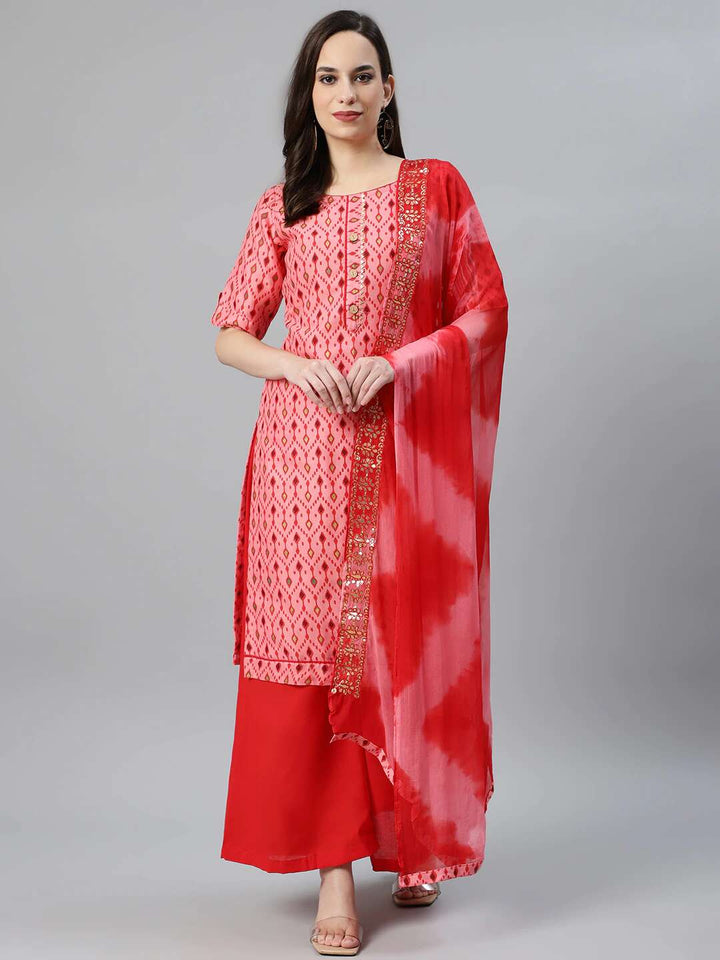 Cotton Stitched Printed Suit With Chiffon Gotapatti Embroidered Dupatta