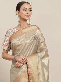 Chhabra 555 Grey Crystal Embellished Chanderi Silk Saree with Zari & Cutdana Embroidery