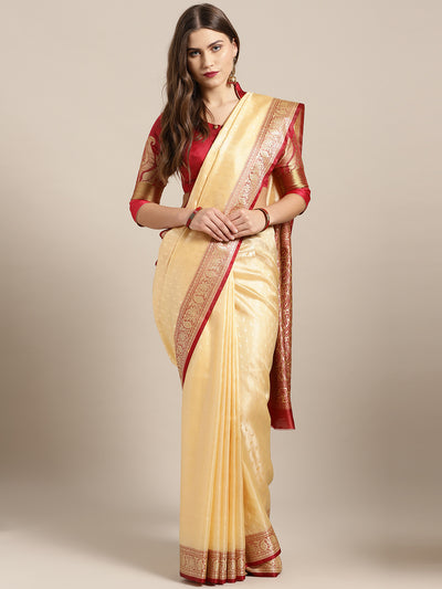 Chhabra 555 Gold Red Ombre Crepe Silk saree with Zari Floral weaving and jhalar