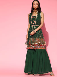 Made to Measure Resham Mirror Embroidery Sharara Suit Set & Beads Embellished Dupatta