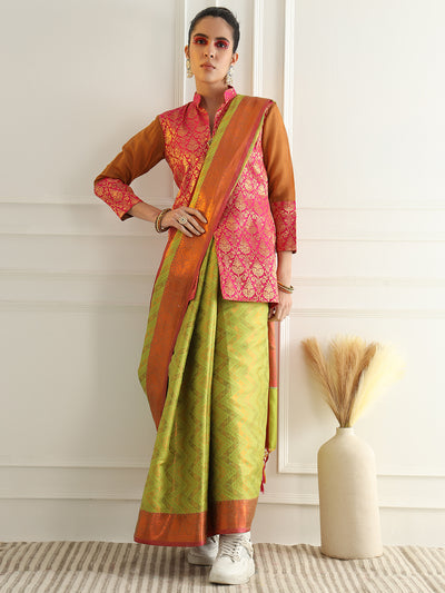 Chhabra 555 Bright Green Zari Woven Embellished Silk Traditional Saree With Contrast Pallu