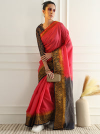 Chhabra 555 Colorblocked Banarasi Silk Saree with Zari Woven Floral Motifs Border