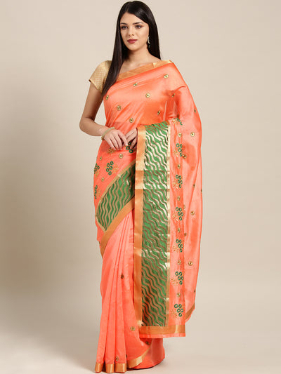 Chhabra 555 Peach Green Panelled saree with Resham Embroidered Floral Motifs
