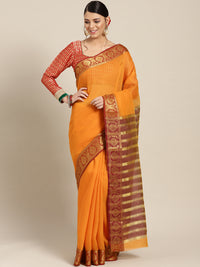 Chhabra 555 Yellow Chanderi Silk saree with contrast Zari woven border