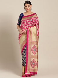 Patola Silk Printed Half-and-half saree with Zari Meenakari floral pattern