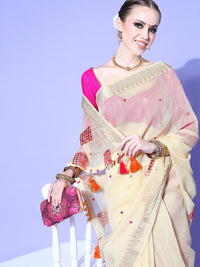 Chhabra 555 Mirror Work Embellished South Cotton Chanderi Saree With Multi color laces, Tassels 