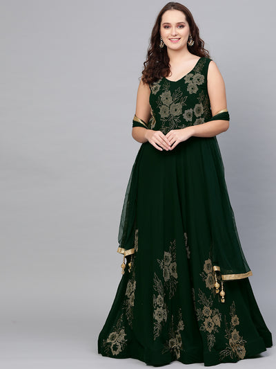 Chhabra 555 Georgette Cocktail Gown with Stylish Crystal bead embellishments and tassled dupatta