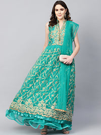 Chhabra 555 Made to Measure Net Anarkali Cocktail Gown with Resham Zari Embroidery and dupatta