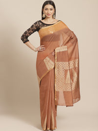 Banarasi Chanderi Saree with Heritage Temple Pallu & Gold Zari Temple Weaving Border