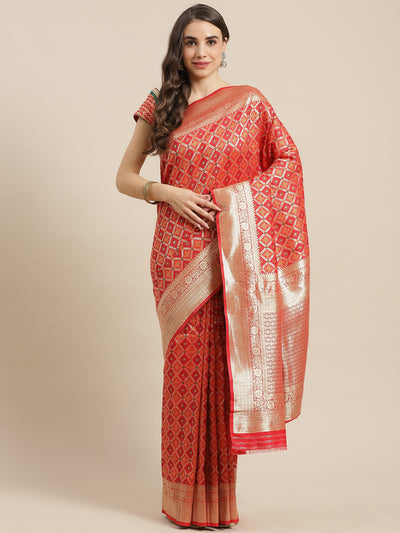 Chhabra 555 Red Silk Meenakari Banarasi Saree Embellished With Resham Weaving

Color: Red

Type: Banarasi Sarees

Pattern: Embroidered

Pattern Type: Ethnic Motifs

Ornamentation: Zari

Border: Woven Design

Fabric: Art Silk

Saree length: 5.50 mtr., Width: 1.10 mtr, Blouse length: 0.70 mtr
Dry Clean

The CAD image gives a detailed look of the actual blouse piece that comes with this saree. The blouse used by the model in the pictures is only for styling purpose.