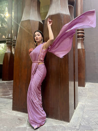 Mauve Belted Saree with Banarasi Brocade Blouse