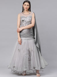 Made to Measure Grey Anarkali Gold Embellished Gown with  Sequence & Thread Embroidery