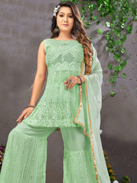Chhabra 555 Resham Chikankari & Sequin Embroidered Peplum Kurta Set with Pleated Sharara