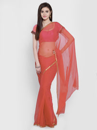 Candy Pink Colored Chiffon Solid  Saree