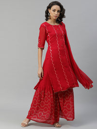 Made to Measure Magenta Sequence And Gota-Patti Work Kurta, Unstiched Sharara Set with Chiffon Dupatta