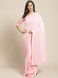 Pastel Romance Ruffled Pre-Stitched Saree with Bling Silver Sequence Patchwork