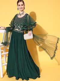 Chhabra 555 Made to Measure Crystal Embellished Pleated Lehanga Set with Ruffled Flared Sleeves 