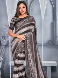 Chhabra 555 Black & White Striped Heavy Sequin Embellished Party Saree with Chevron border