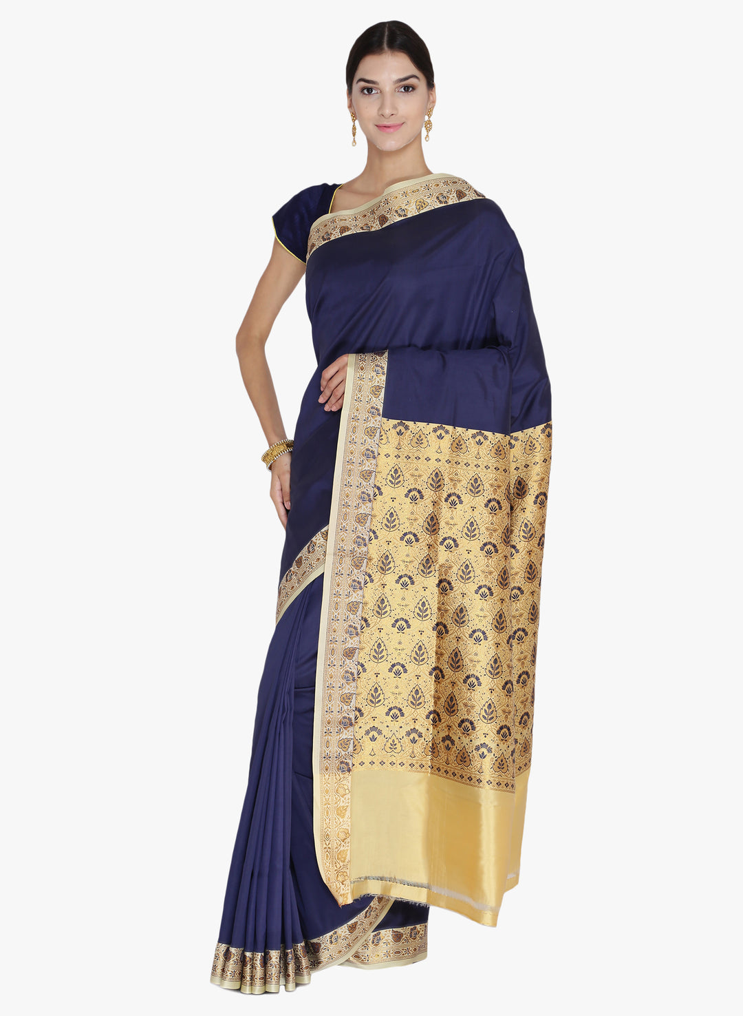 Navy Blue & Gold  Colored  Woven Zari Work Banarasi Silk Saree