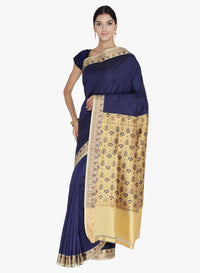 Navy Blue & Gold  Colored  Woven Zari Work Banarasi Silk Saree