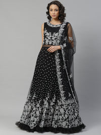 Made to Measure Silver Beads and Sparkle Embroidered Black Gown with Heavy Net Dupatta