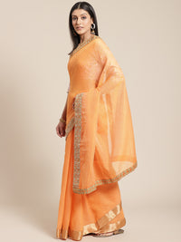 Orange Gharchola Saree With Sequence Border & Embellished Gota Blouse